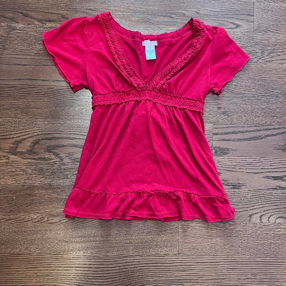 y2k red v neck babydoll top small